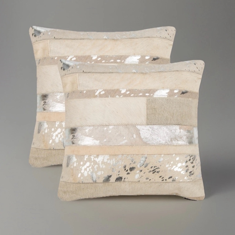 Safavieh Peyton Silver 22” X 22” 100% Cowhide Square Pillows (Set Of 2)
